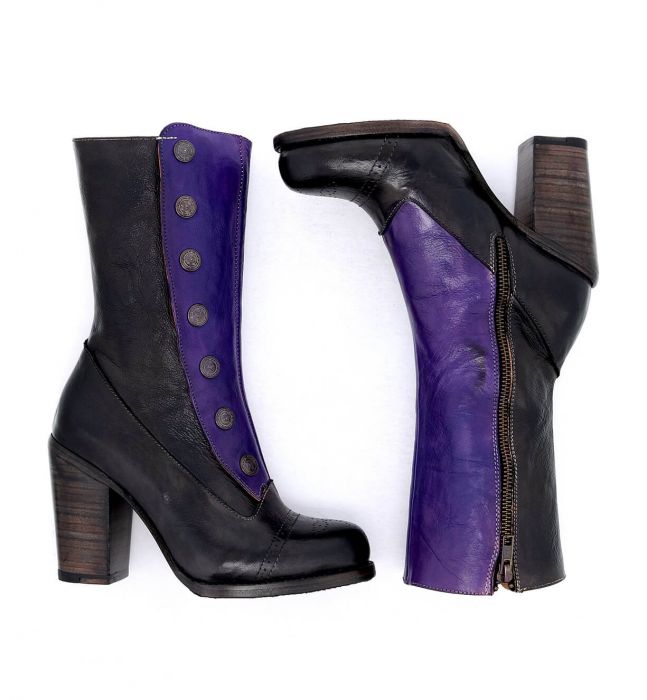 (image for) Amelia Leather Tall Boots Black & Purple Poison Rustic